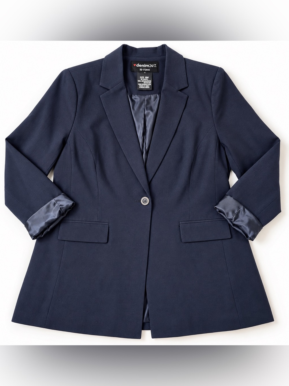 Denim 24/7 Women’s Navy Blue Longline Blazer Size 16W Career Work Jacket